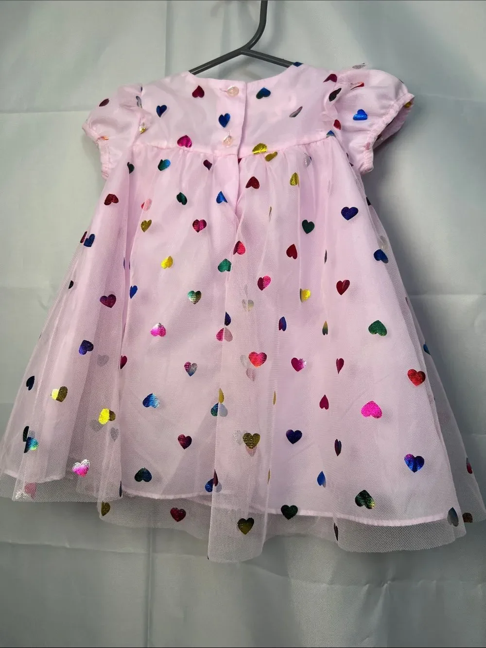 Mia & Mimi pink Tulle party dress with heart accents size 12 months like new!